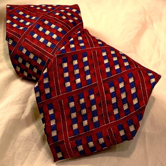 ERMENEGILDO ZEGNA SILK TIE, EUC, Red/Blue/White Pattern - Picture 1 of 12